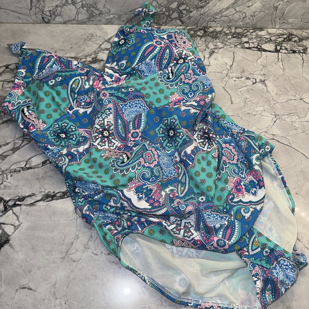 Spanx Love Your Assets Women's XL Slimming One Piece Swimsuit Paisley